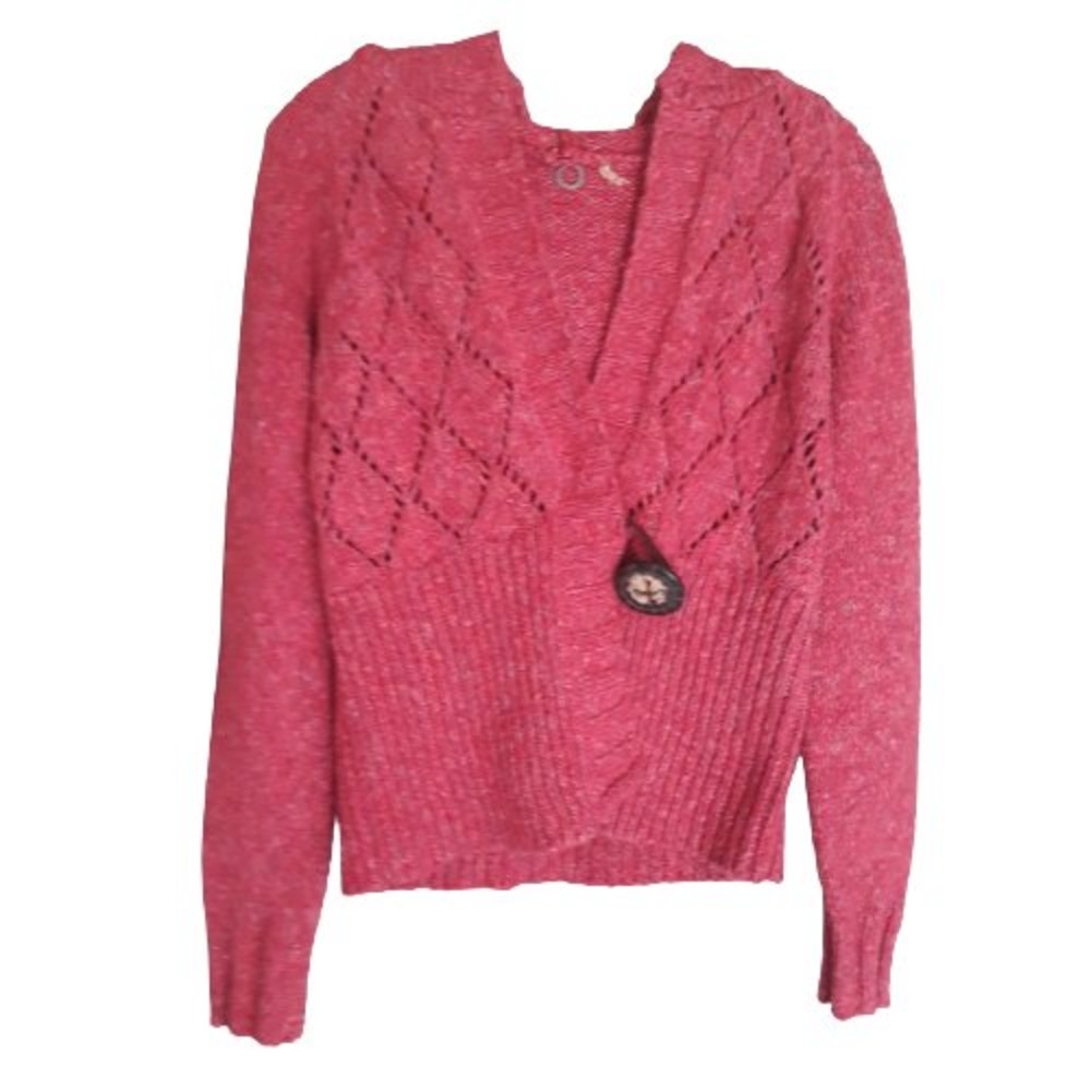 ONE GIRL WHO Women's Orange Cable Knit Cropped Sweater Cardigan Size M